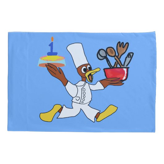 Grappige lichtblauwe chef Ducky Kazoo Kussensloop (Achterkant)