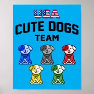 Grappige lieve honden Usa puppy team Poster
