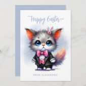 Grappige lieve kitten in smoking Gelukkig Pasen Feestdagenkaart (Voorkant / Achterkant)