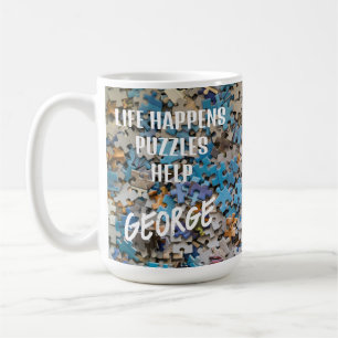 Grappige Life Happens Puzzels Helpen Koffiemok