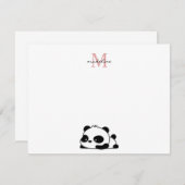 Grappige liggende panda script roze monogram notitiekaartje (Voorkant / Achterkant)