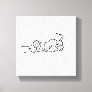 Grappige Lijn Kunst Worst Hond Canvas Afdruk