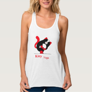 Grappige lijnkunst Rood en zwart kat yoga Tanktop