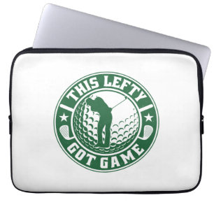 Grappige linkshandige golfspeler laptop sleeve