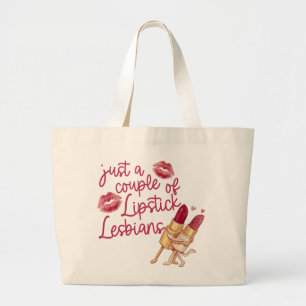 Grappige Lippenstift Lesbische Koppel Valentijnsda Grote Tote Bag