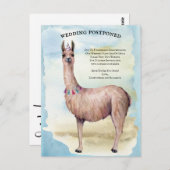 Grappige Llama Blauwe Bruiloft Uitgestelde Datum V Briefkaart (Voorkant / Achterkant)