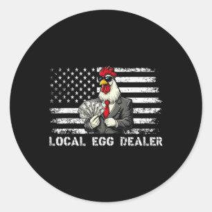 Grappige lokale ei dealer Amerikaanse vlag kip lie Ronde Sticker