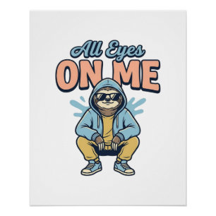 Grappige luiaard Alle ogen op mij Vintage vectoron Perfect Poster