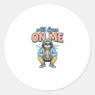 Grappige luiaard Alle ogen op mij Vintage vectoron Ronde Sticker