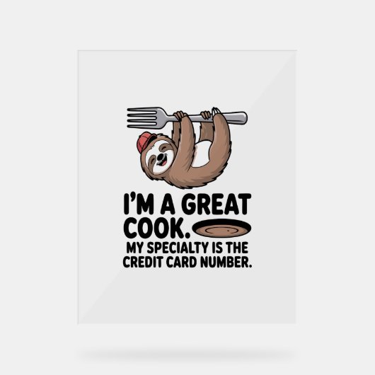 Grappige Luiaard Cook Hanging on a Fork Acryl Bord (Voorkant)