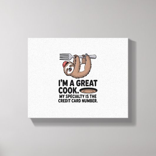 Grappige Luiaard Cook Hanging on a Fork Canvas Afdruk (Voorkant)