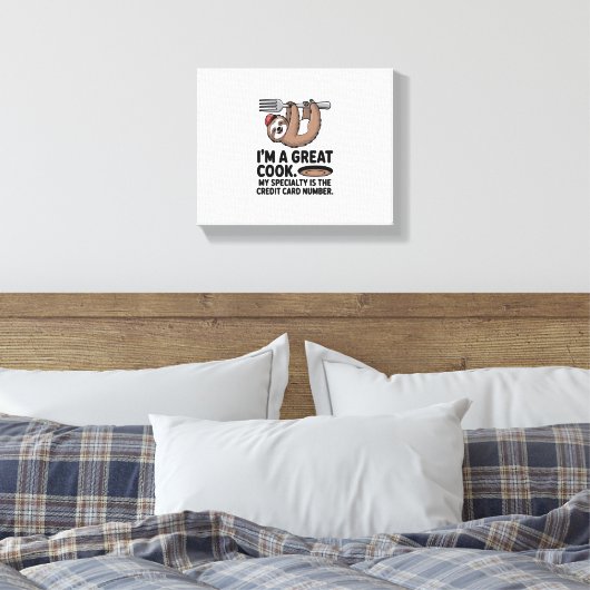 Grappige Luiaard Cook Hanging on a Fork Canvas Afdruk (Insitu (Slaapkamer))
