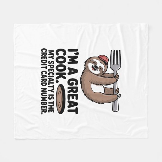 Grappige Luiaard Cook Hanging on a Fork Fleece Deken (Voorkant (Horizontaal))