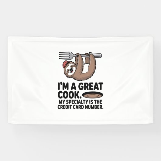 Grappige Luiaard Cook Hanging on a Fork Spandoek (Horizontaal)