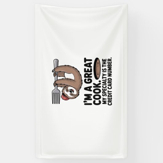 Grappige Luiaard Cook Hanging on a Fork Spandoek (Verticaal)