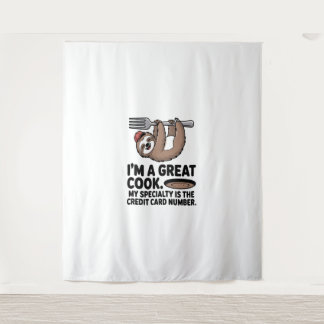 Grappige Luiaard Cook Hanging on a Fork Wandkleed