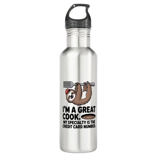 Grappige Luiaard Cook Hanging on a Fork Waterfles (Voorkant)