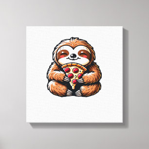 Grappige luiaard die pizza eet, Kawaii dierliefheb Canvas Afdruk