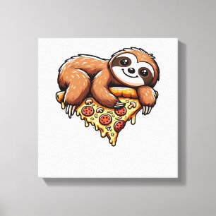 Grappige luiaard die pizza eet, Kawaii dierliefheb Canvas Afdruk