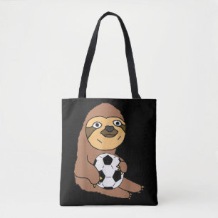 Grappige luiaard die voetbal speelt draagtas