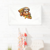 Grappige luiaard eten Pizza, Kawaii Dierenvriend C Spandoek (Insitu)