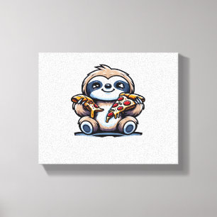 Grappige luiaard eten Pizza, Kawaii Dierenvriend O Canvas Afdruk