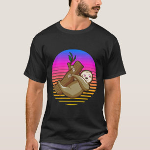 Grappige luiaard hangen op tak retro zonsondergang t-shirt