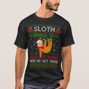 Grappige Luiaard Hardloop Team Kerst Verlichting L T-shirt
