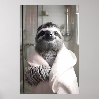 Grappige luiaard in badjas, badkamer muur kunst, S Poster