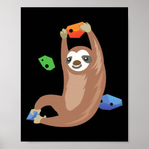 Grappige luiaard klimt voor een klimmer Bouldering Poster