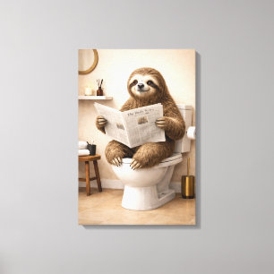 Grappige Luiaard Leest Krant Badkamer Humor Canvas Afdruk