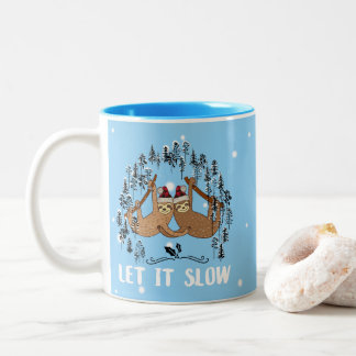 Grappige Luiaard Liefhebber Kerst Laat het Langzaa Tweekleurige Koffiemok
