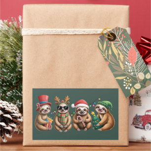 Grappige Luiaard Liefhebber Kerstverlichting Geluk Rechthoekige Sticker