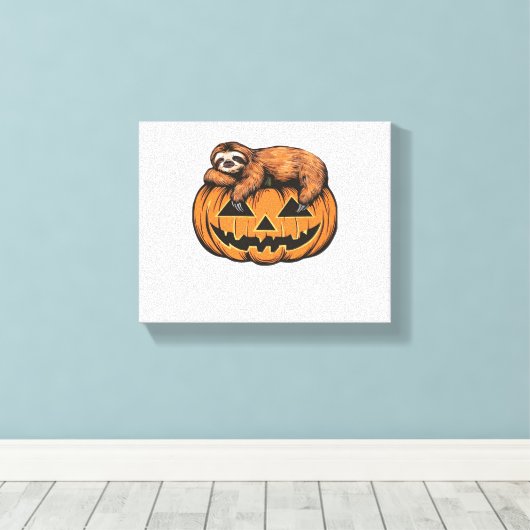 Grappige Luiaard op Halloween Pumpkin Essential T- Canvas Afdruk (Insitu (Houten vloer))