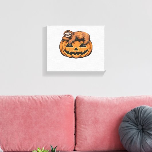 Grappige Luiaard op Halloween Pumpkin Essential T- Canvas Afdruk (Insitu (Woonkamer))