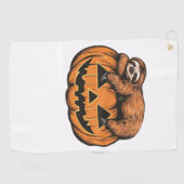 Grappige Luiaard op Halloween Pumpkin Essential T- Golfhanddoek (Horizontaal)