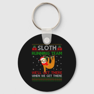 Grappige Luiaard Rennend Team Kerstverlichting Lel Sleutelhanger