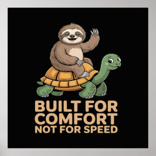 Grappige luiaard rijdt op schildpad poster