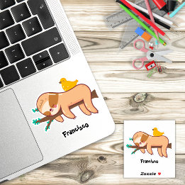 Grappige luiaard slapen aangepaste naam sticker