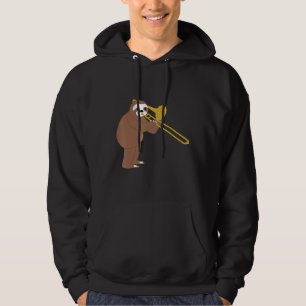 Grappige luiaard spelen trombone messing muziek hoodie