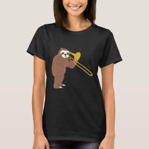 Grappige luiaard spelen trombone messing muziek t-shirt