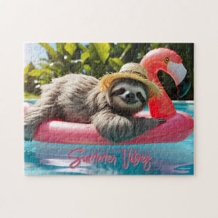 Grappige Luiaard "Summer Vibes" Ontspannen op een Legpuzzel