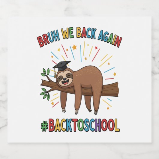 Grappige luiaard terug naar school sparkling wijnetiket (Enkel label)