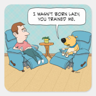 Grappige luie hond in stoel vierkante sticker