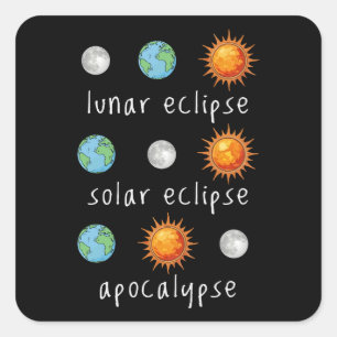 Grappige Maan Zonne Verduistering Apocalyps Vierkante Sticker