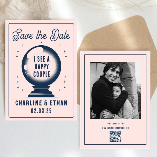 Grappige Magic Ball Roze Donkerblauw Save the date