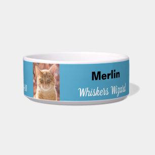 Grappige magische Whiskers Wizard Verjaardag Blauw Voerbakje