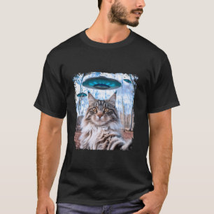 Grappige Main Coon Cat Kitten Selfie met UFO's van T-shirt