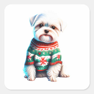 Grappige Maltese in de Sticker van de Kersttrui
