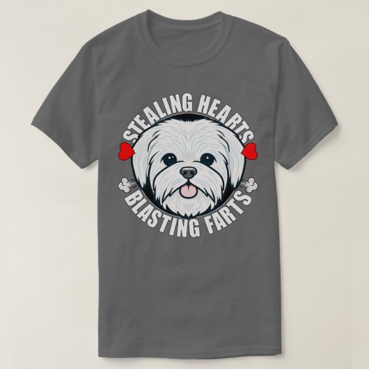 Grappige Maltese Stealing Hearts Blasting Farts Ho T-shirt (Design voorkant)